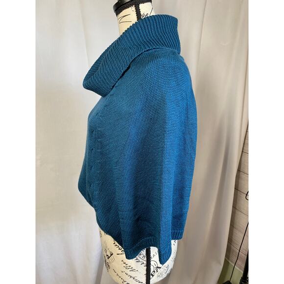 Dolman Sleeve Teal Blue Acrylic Cowl Neck Sweater Small - Picture 5 of 7